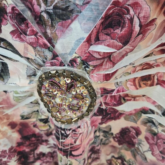 Roz and Ali Multipattern Boho Embroidered Beaded 3/4 Sleeves Shirt Size XL - Picture 4 of 15